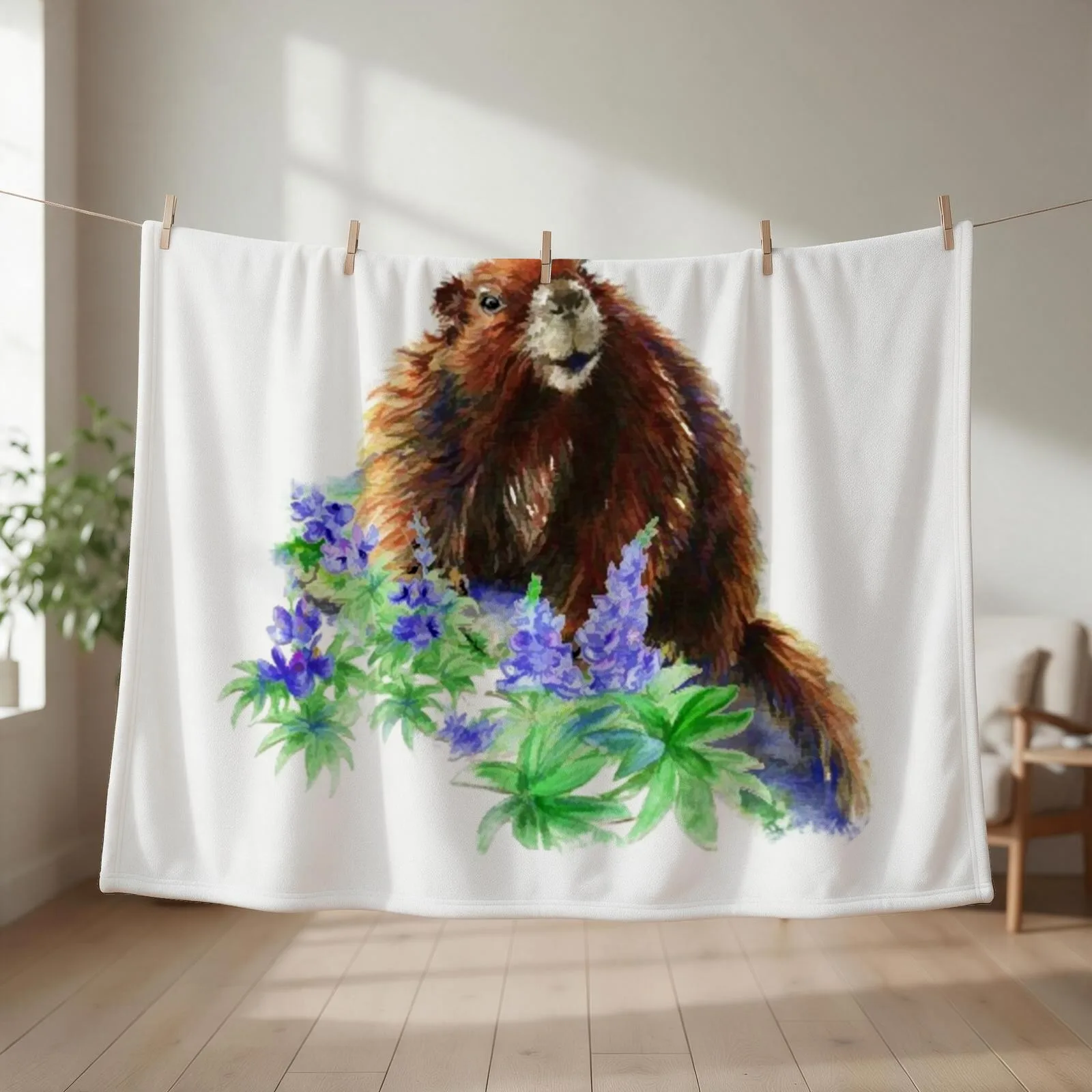 Marmot, Groundhog, Woodchuck,Watercolor Animal Throw Blanket Designers Beautifuls Hairy for sofa Blankets