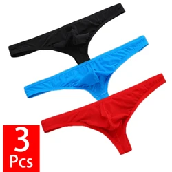 Bragas de seda de hielo para hombre, Tanga ultrafino con parte trasera en T, calzoncillos transpirables, Tanga Sexy de cintura baja, ropa interior con bolsa en U, 3 unids/set