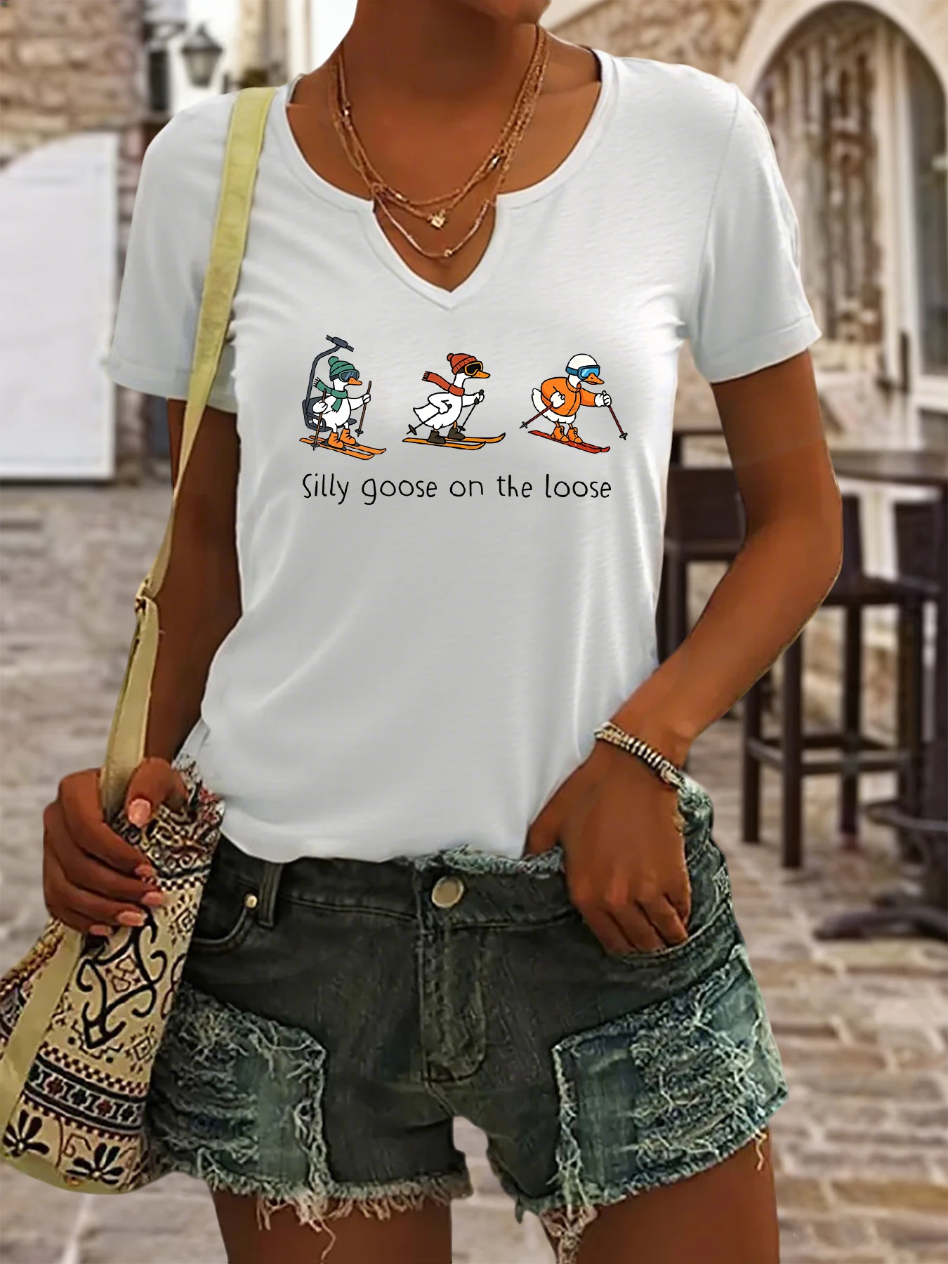 Women's Summer V-Neck Short Sleeve T-Shirt, 