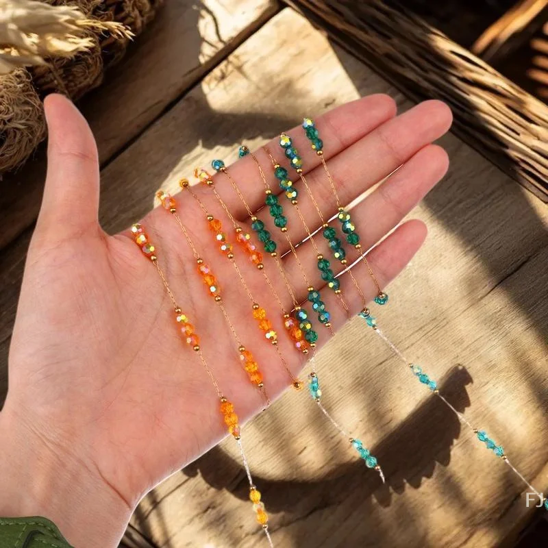 [YU]1Meter Stainless Steel Colorful Crystal Beading Chain For DIY Handmade Necklaces Bracelets Jewelry Making Accessories