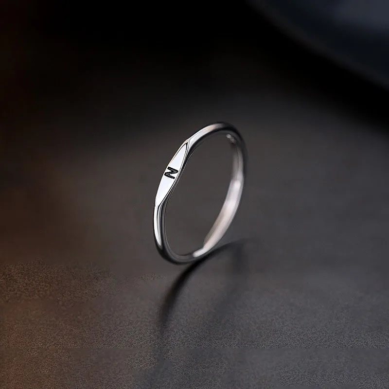 Women's 925 Sterling Silver Letter Ring Charm, Simple Style Gift