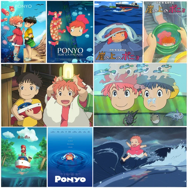 Classic Cartoon Movie Japanese Anime Ponyo on The Cliff Canvas Painting for Living Room Kids Decoration Home Decoration