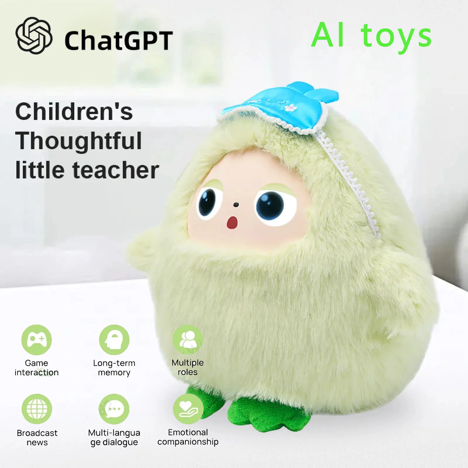 AI Plush Toy W/Smart Voice&LED Eyes,Interactive Companion for Kid/Adult‌Gift-ReadyRechargeable E-Pet open up fun life W/Tuya App