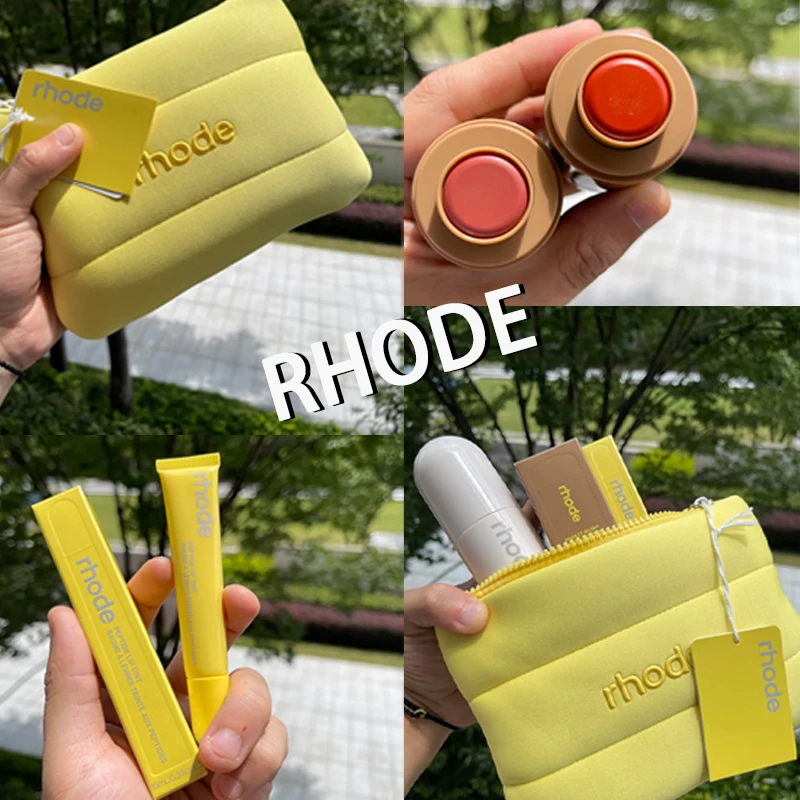 RHODE maquillaje verano limitado productos para el cuidado de la piel crema facial Pbj nuevo Lemontini brillo de labios Piggy colorete maquillaje espejo bolsa de almacenamiento