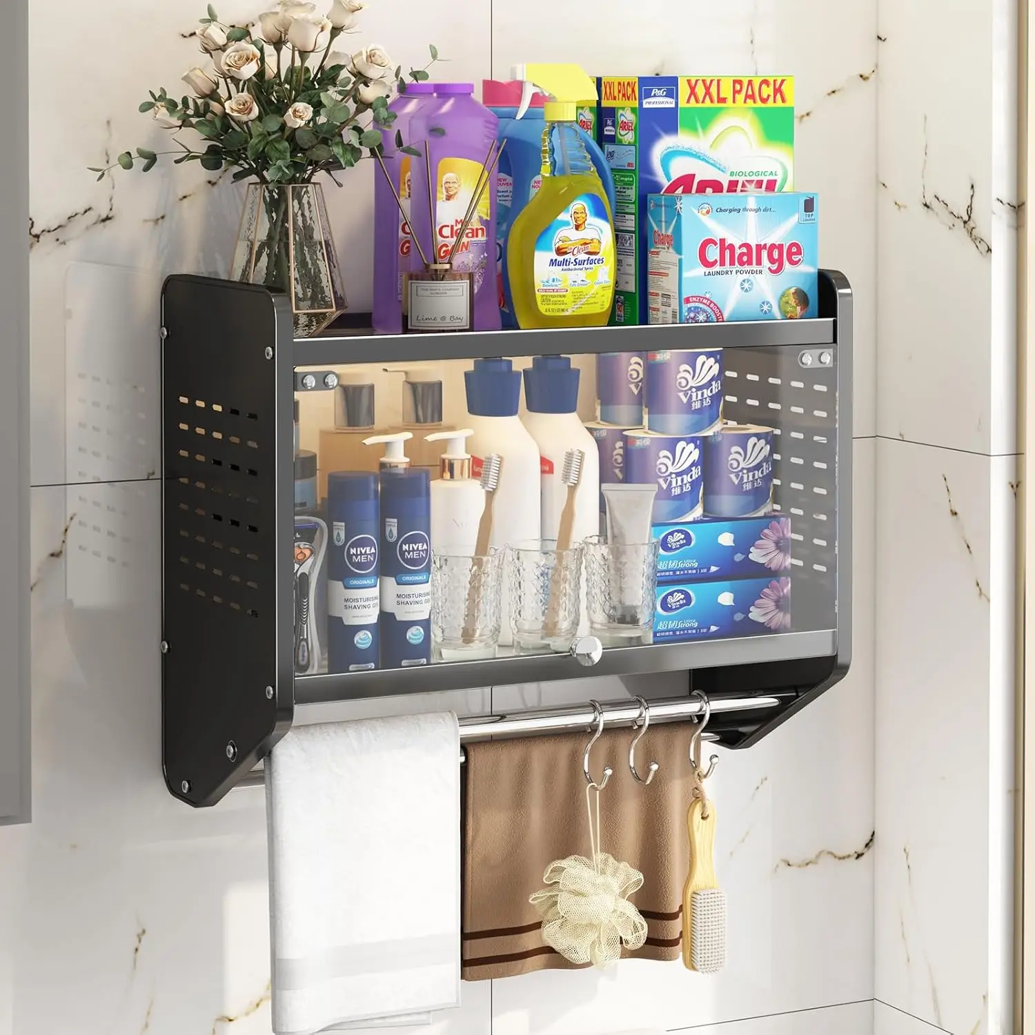 

Bathroom Cabinet, Farmhouse Rural Medicine Cabinet With 2 S, 2-Story Wall Mounted Storage Cabinet, Suitable For Bathroom And