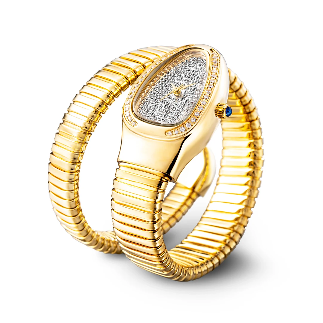 Hot Sale Snake Watch for Women Luxury Diamond Dial Stainless Steel Quartz Wristwatch Fashion Lady Dress Jewelry Relogio Feminino