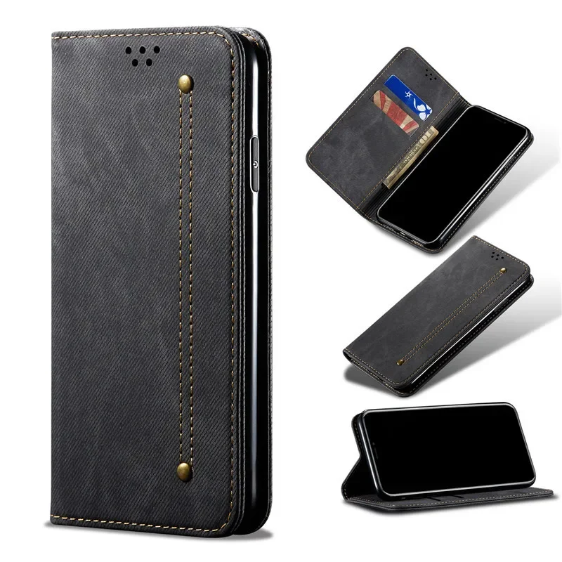 Luxury Denim Flip Pu Leather Wallet Phone Cases For Xiaomi Poco C51 C50 C40 X3 X2 F2 Pro Nfc Case Cover