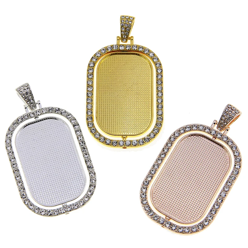 

50PCS 61*33mm Clear Rhinestone Bezel Double Sided Rotatable Oval Pendant Base Charms Blank Tray For DIY Jewelry Accessories