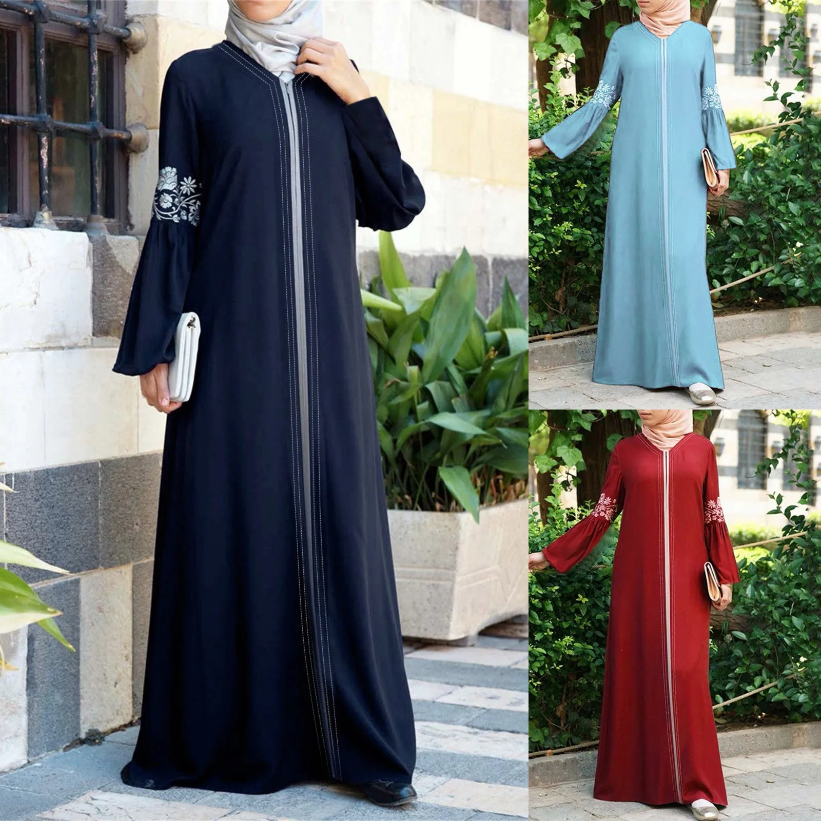 Maxi Abaya Dresses Vintage Islamic Dress Floral Printed Long Solid Women Muslim Kaftan Muslim Clothes Burka 2024 New Arrival