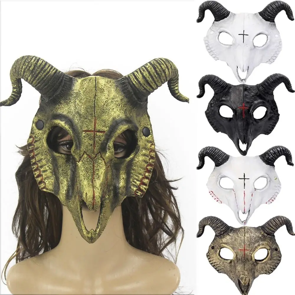 

Fancy Halloween Goat Horn Mask Antelope PU Bloody Skull Mask Headwear Full Face Party Supplies
