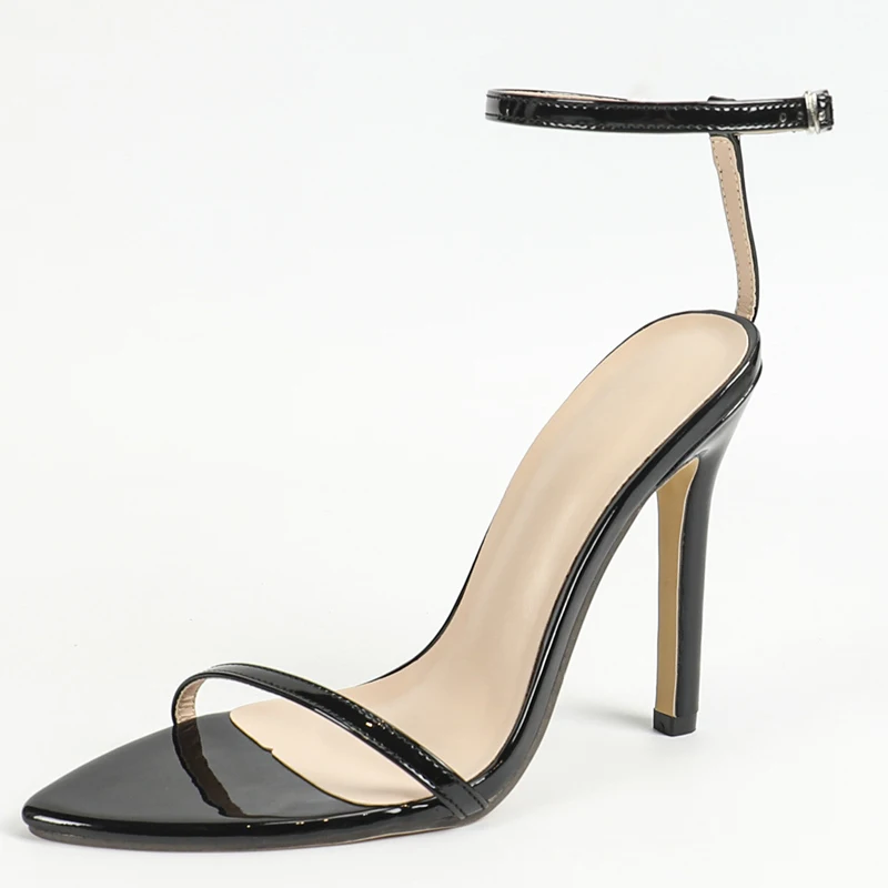 

Black Women Sandals Pointed Open Toe Narrow Band Buckle Strap Pumps Summer Buckle Strap Stripper Stiletto High Heels Shoes
