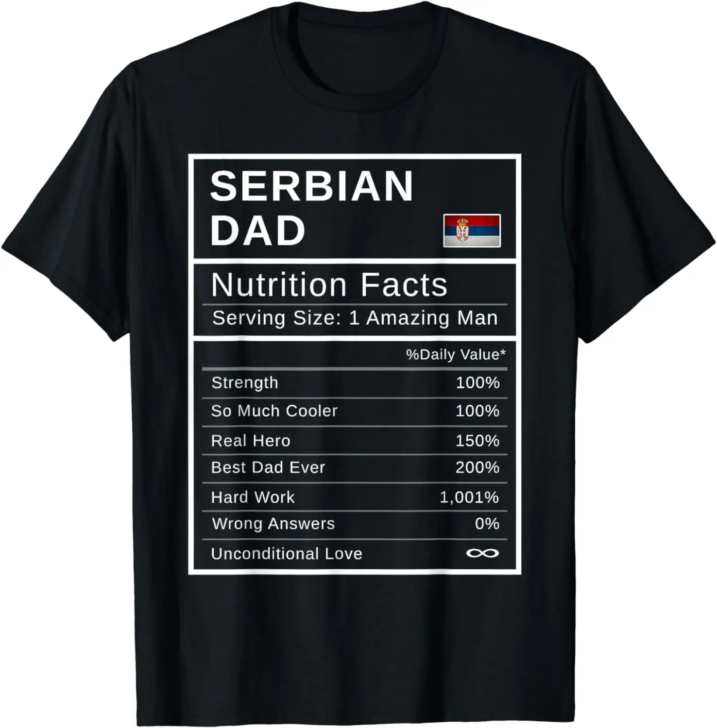 

Serbian Dad, Nutrition Facts Shirt Fathers Day Hero Gift T-Shirt