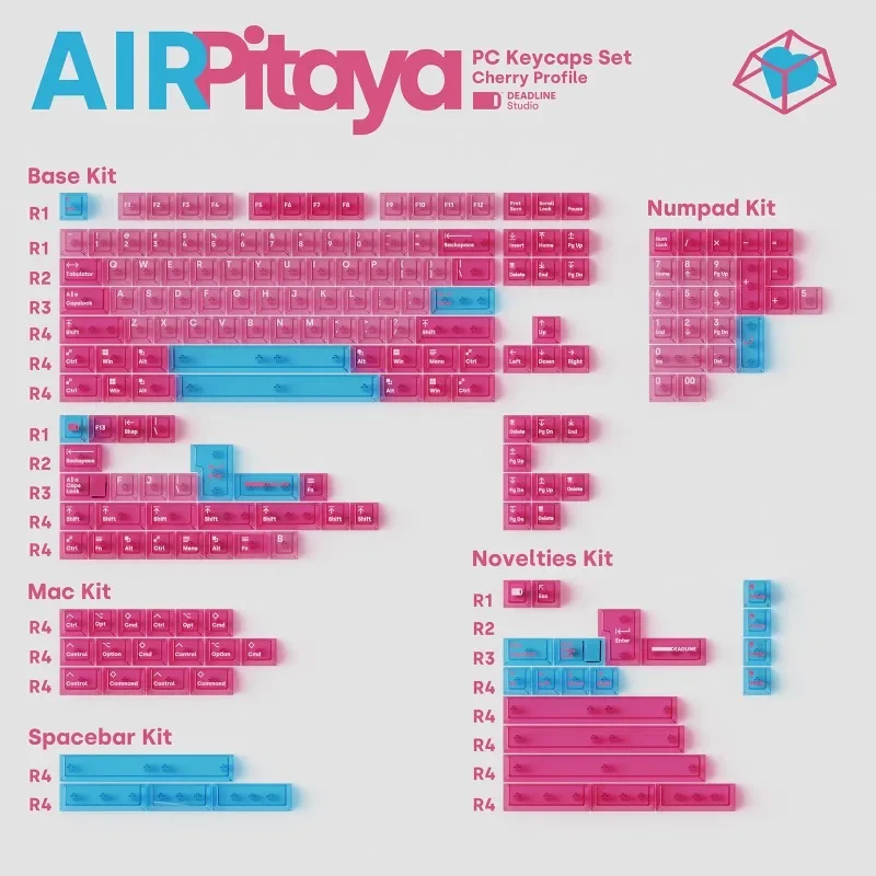 Unikalny zestaw nasadek na klawisze DEADLINE Air Pitaya różowy przezroczysty materiał PC wiśniowy oryginalny profil pasuje do klawiatur mechanicznych 60%-108%