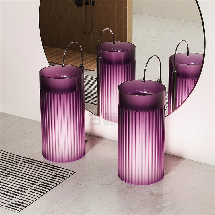 Floor type transparent luminescent resin hand washing basin Washing table pedestal basin bathroom cabinet bathroom