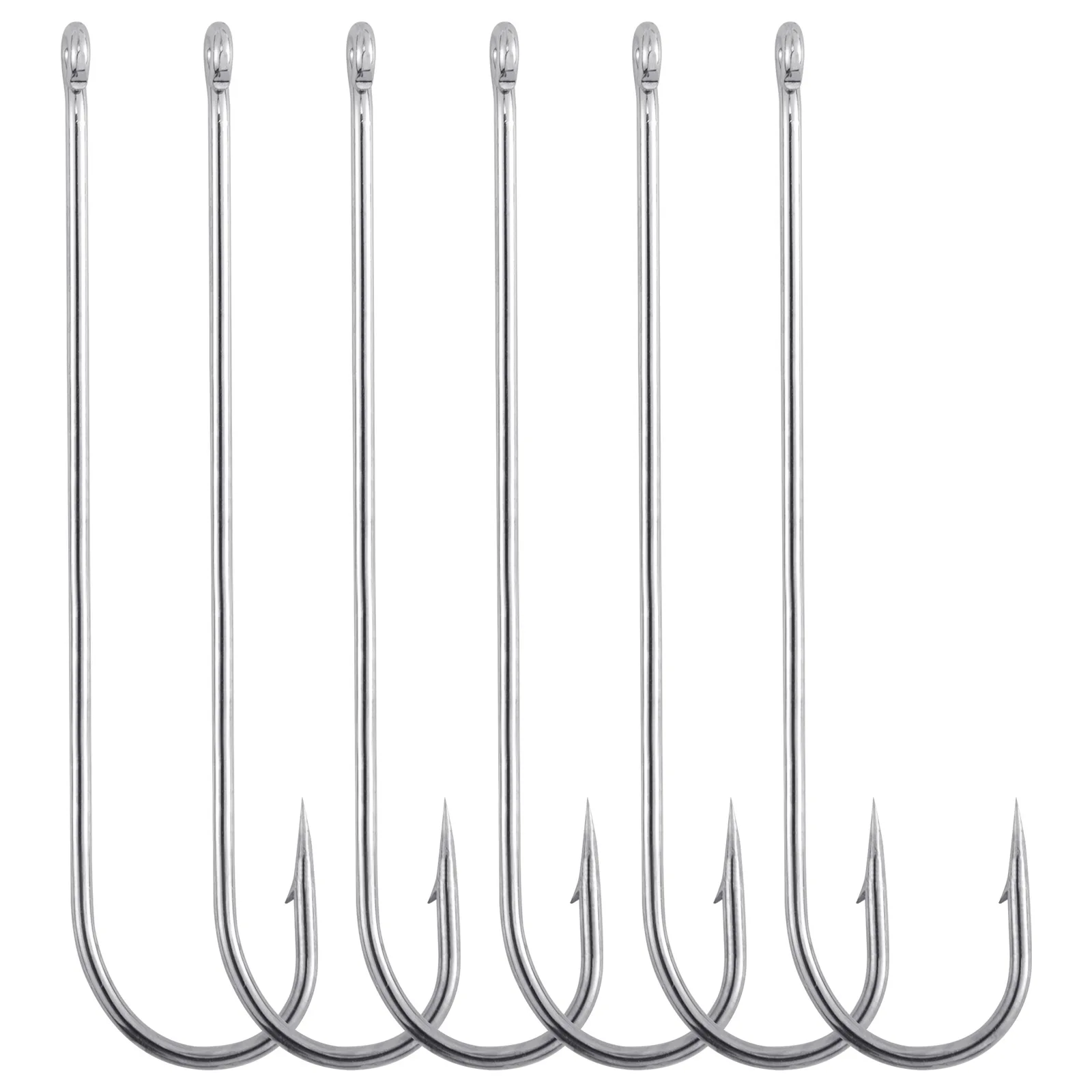 50/100 Stück extra langer Schaft Haken Aberdeen Haken versetzter Angelhaken Hartstahl Süßwasser lebender Köder Forelle Bass Wels Hecht – Detail 2