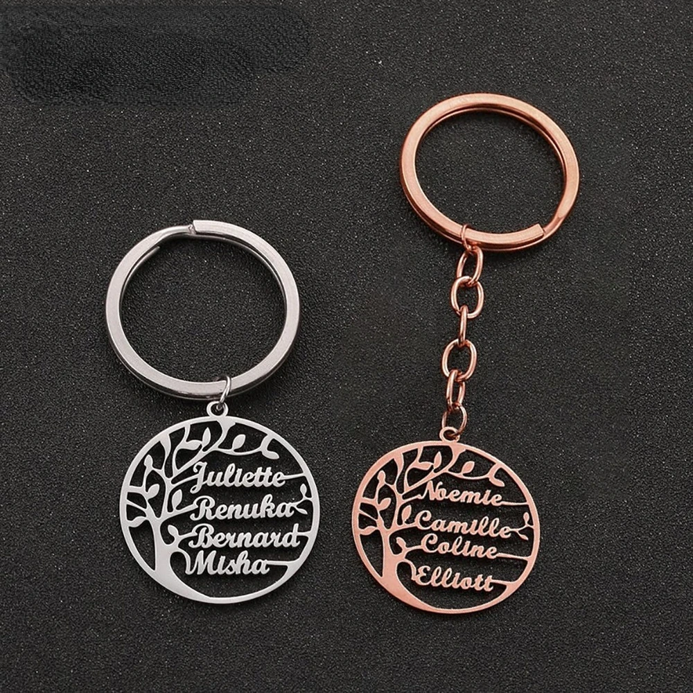 Tree of Life Keychain Customized 1-6 Names Fashion Round Stainless Steel Personality Keyring Gifts for Family Llavero Para Mujer