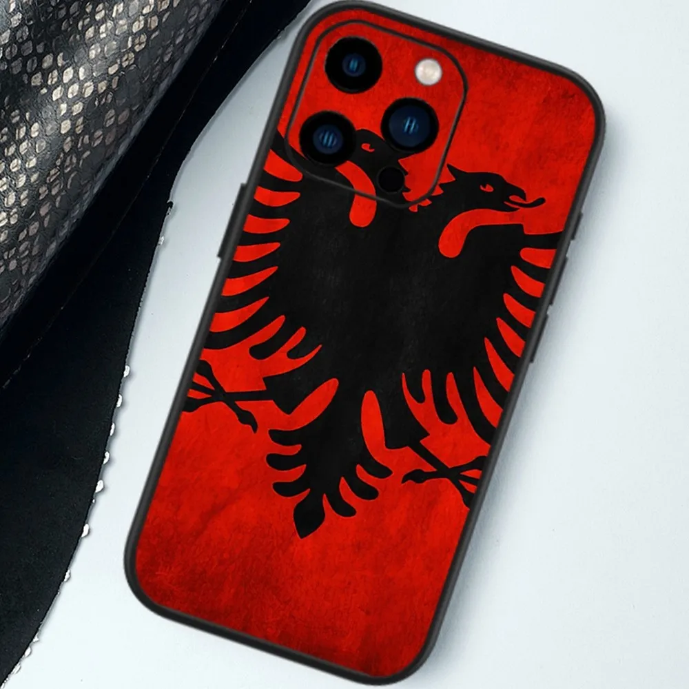 Albania Flag Phone Case For iPhone 13 14 15 11 12 Mini Pro Max Black Shell