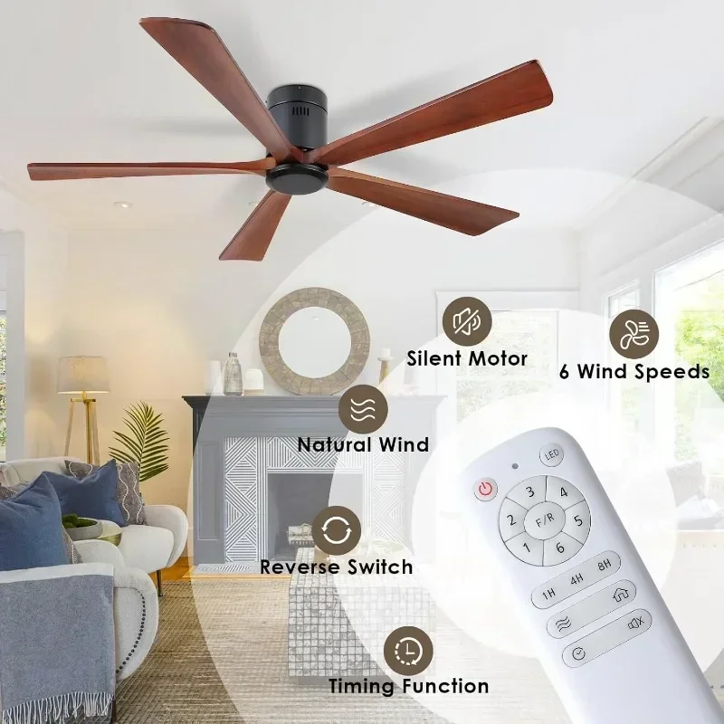 Ceiling Fan No Light Remote Control Flush Mount Blades Noiseless Motor Reversible Farmhouse Fans Outdoor Patios Porches