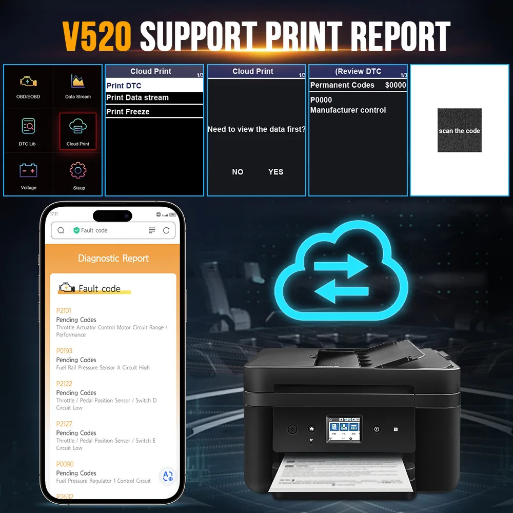 V520 OBD2 Universal Car Scanner Diagnostic Tool Obd2 Multi-language Car Voltage Tester Engine Fault Car Code Reader Obd Tools