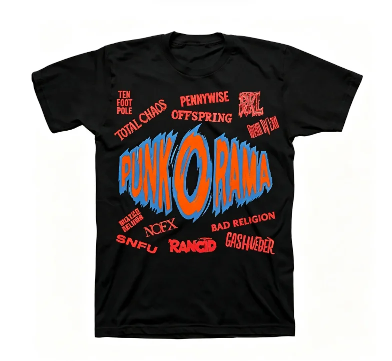 2026 new Round-neck short-sleeved retro graffiti punk-style multi-textured pattern design, a retro rock-themed casual T-shirt