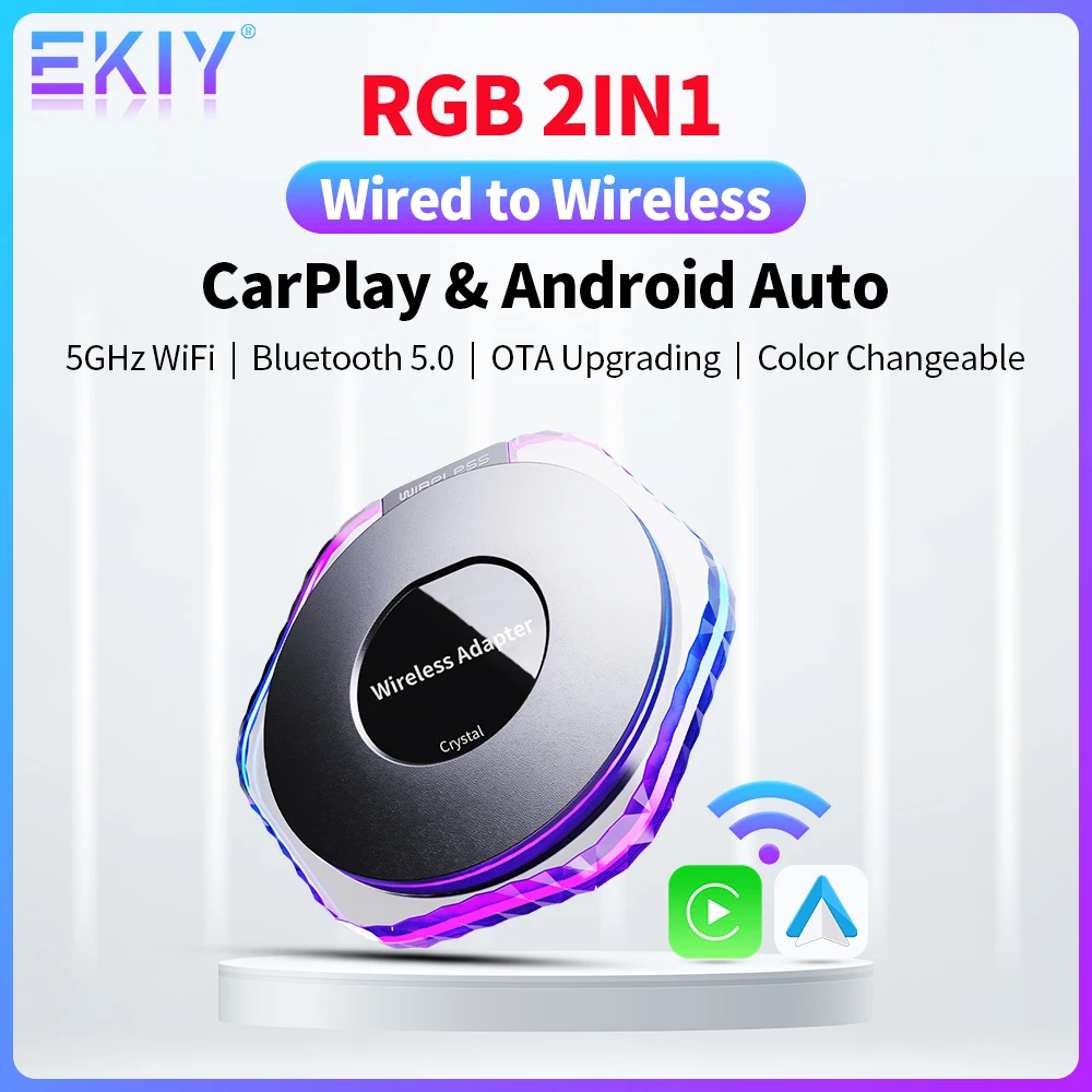 

EKIY 2 в 1 беспроводной ключ CarPlay беспроводной Android автобокс для автомобиля со встроенным проводным CarPlay 2024 новейший CarPlay A2A Box