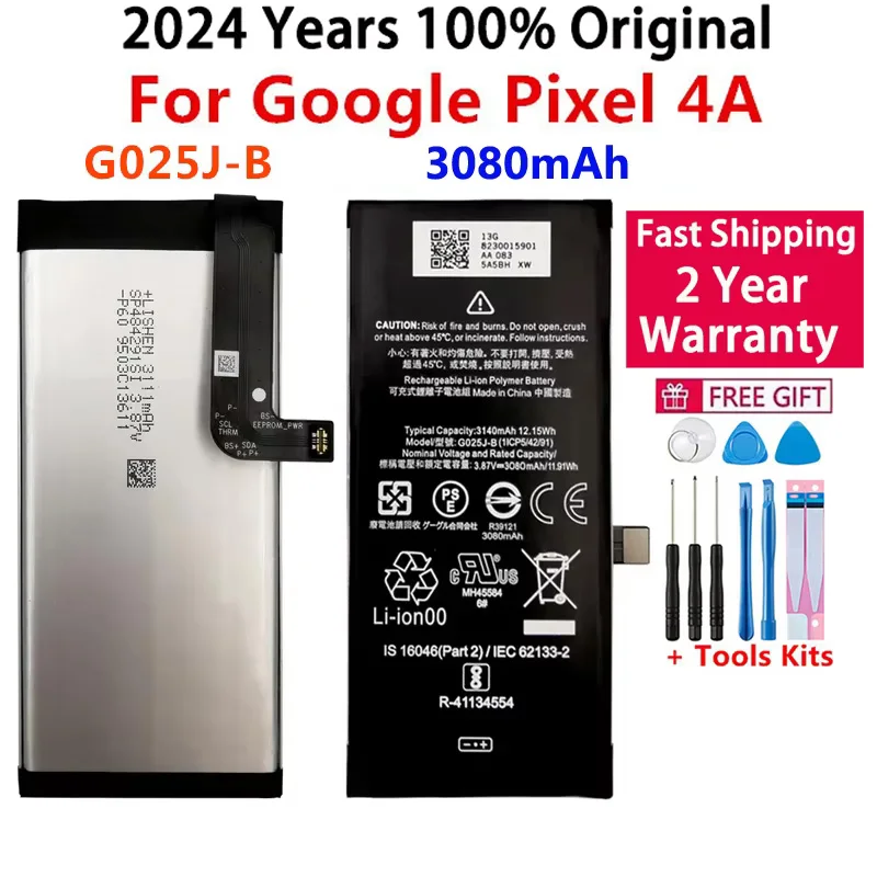 

100% Original Replacement Battery G025J-B For Google Pixel 4A Pixel4A Phone Batteries Bateria 3080mAh + Free Tools Fast Shipping