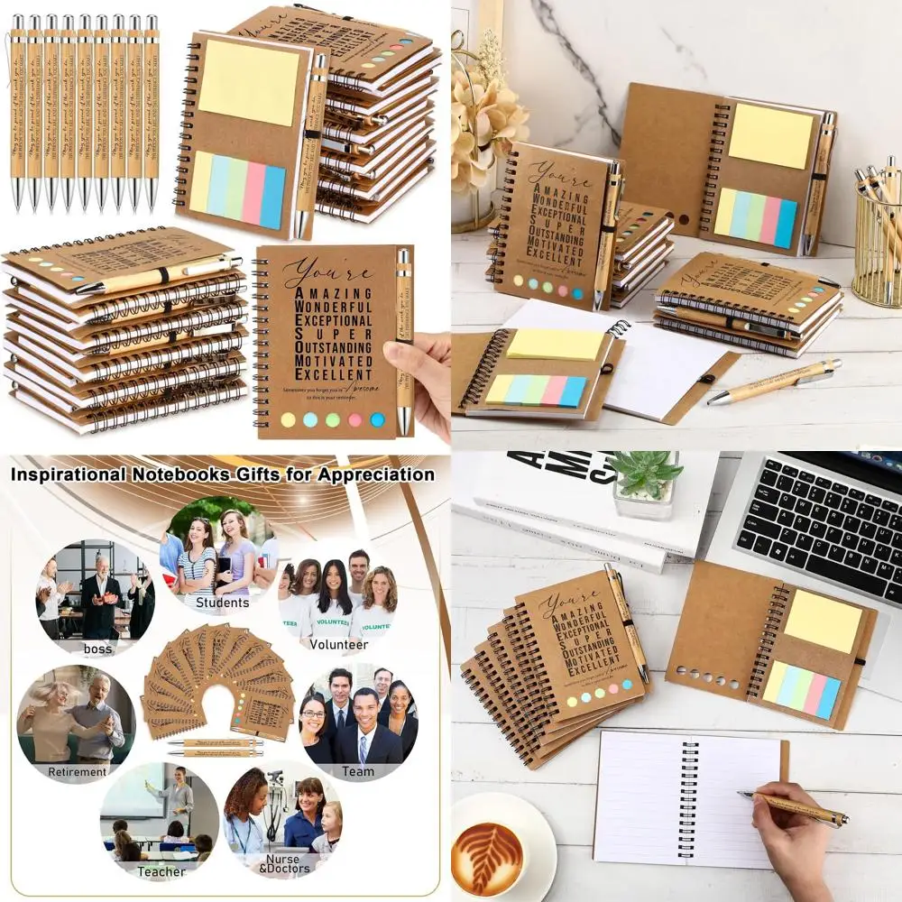 Bulk Inspirational Notebooks for Christmas: Employee & Teacher Gifts with Bamboo Pens & Sticky Notes