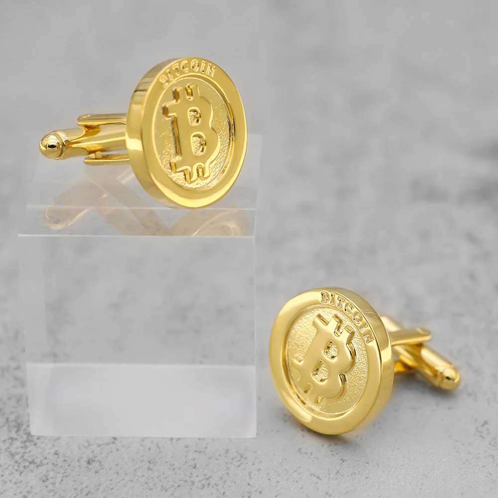 New Arrival Coin Design Bitcoin Cufflinks For Men Quality Copper Material Golden Color Cuff Links Wholesale&retail