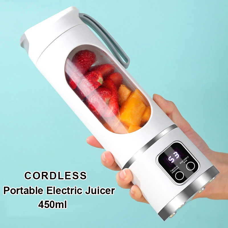 NEW 450ml Portable Electric Juicer, Mini USB Travel Juicer Machine Shakes Smoothie Blenders 12 Blades Fresh Juice Extractor