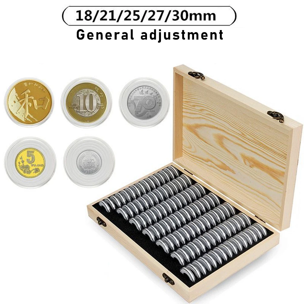 

30/50/100pcs Coin Storage Box Wooden Coin Capsule Case With Protector Gasket For Commemorative Coins Medal Collection Supplies