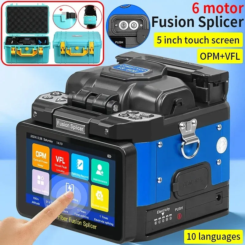 FS-60E Fiber Fusion Splicer machine 6 Motors with touch screen OPM VFL 10 languages Fast Welding Tool