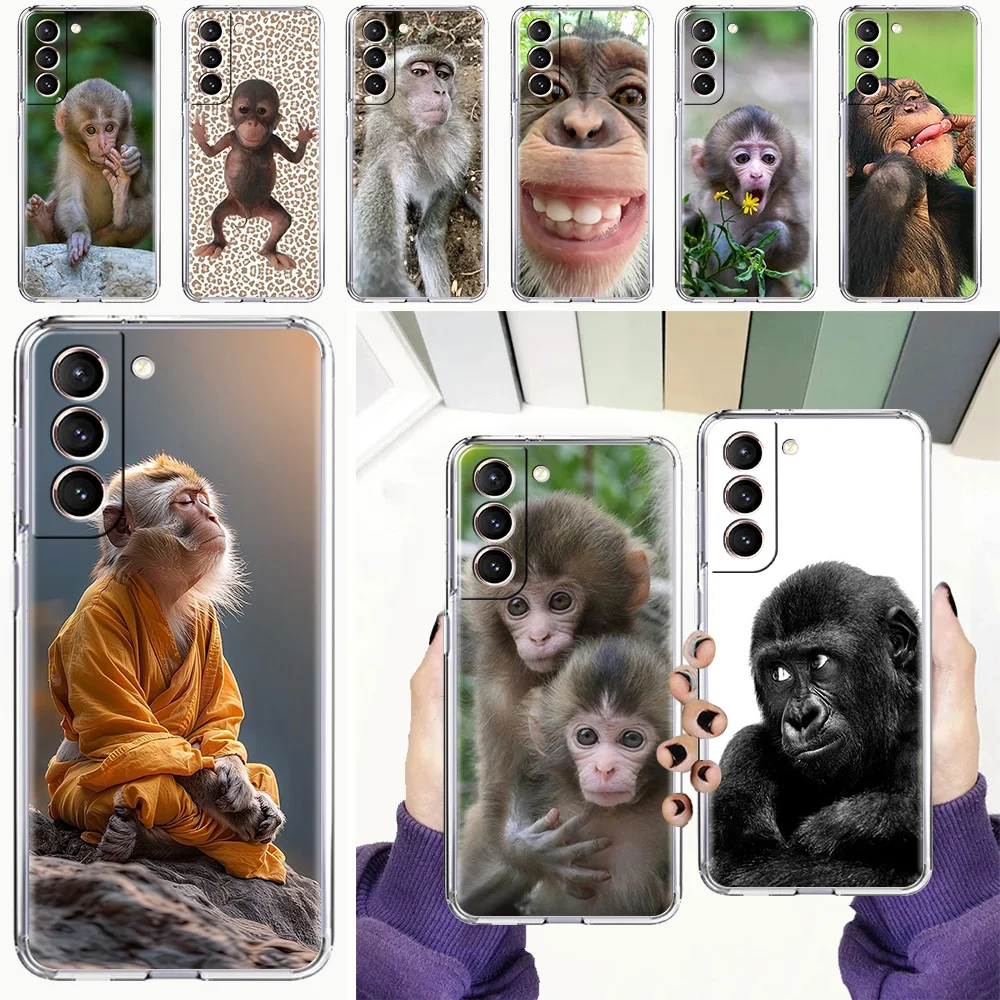 Phone Case For Samsung Galaxy S26 S25 S24 S23 S22 Ultra S20 S21 FE 5G Plus Soft Clear Cover Cute Funny Monkey