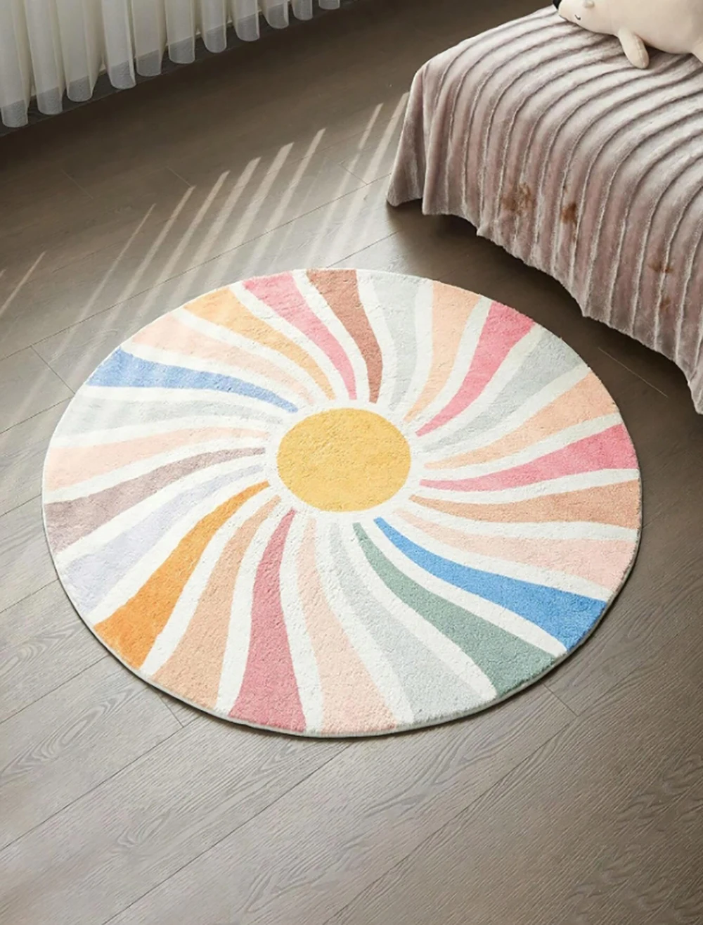 

Rainbow Faux Cashmere Printed Round Carpet Colorful Bohemian Children Carpet Super Soft Washable Bedroom Children Room Carpet