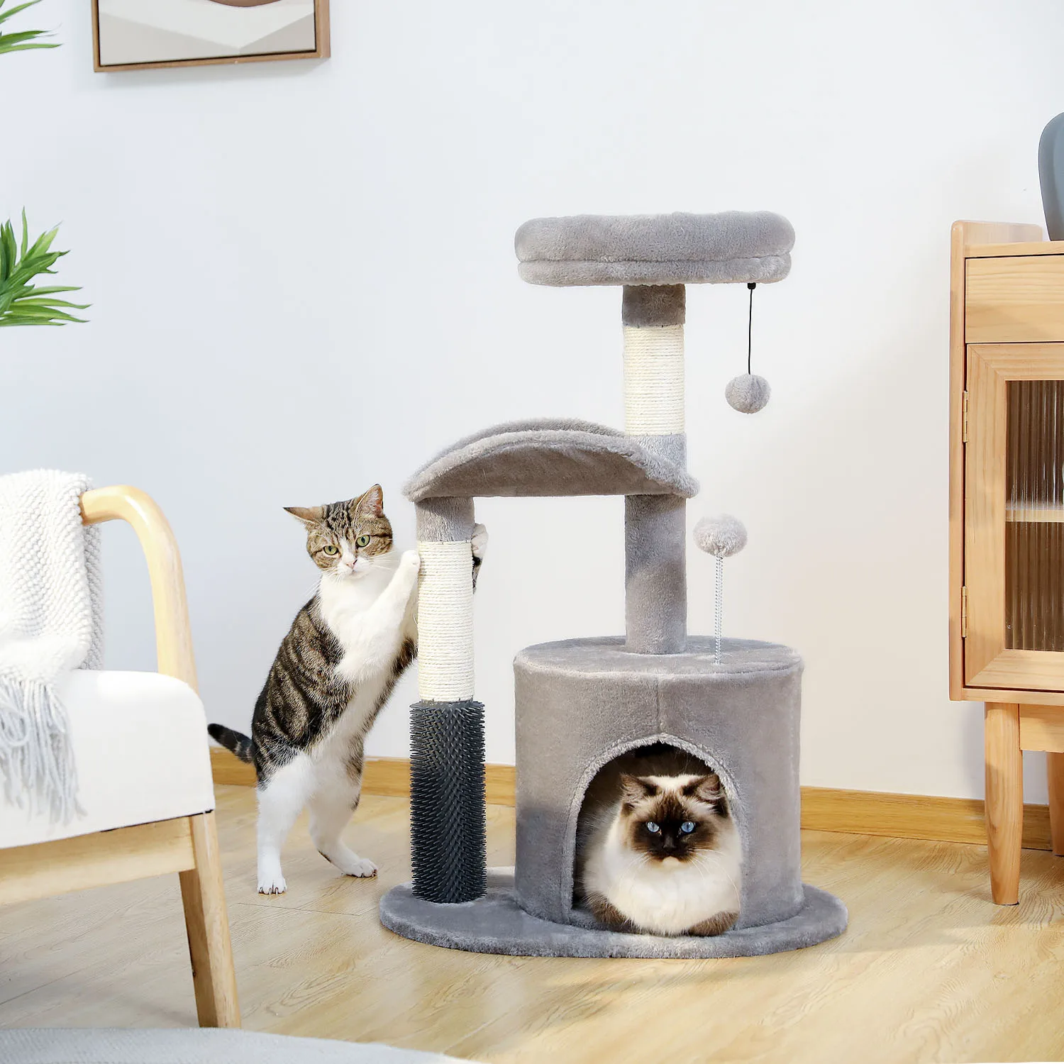 Small Cat Tree for Indoor Cats, Medium Cat Tower with Interactive Cat Toy, 32.7