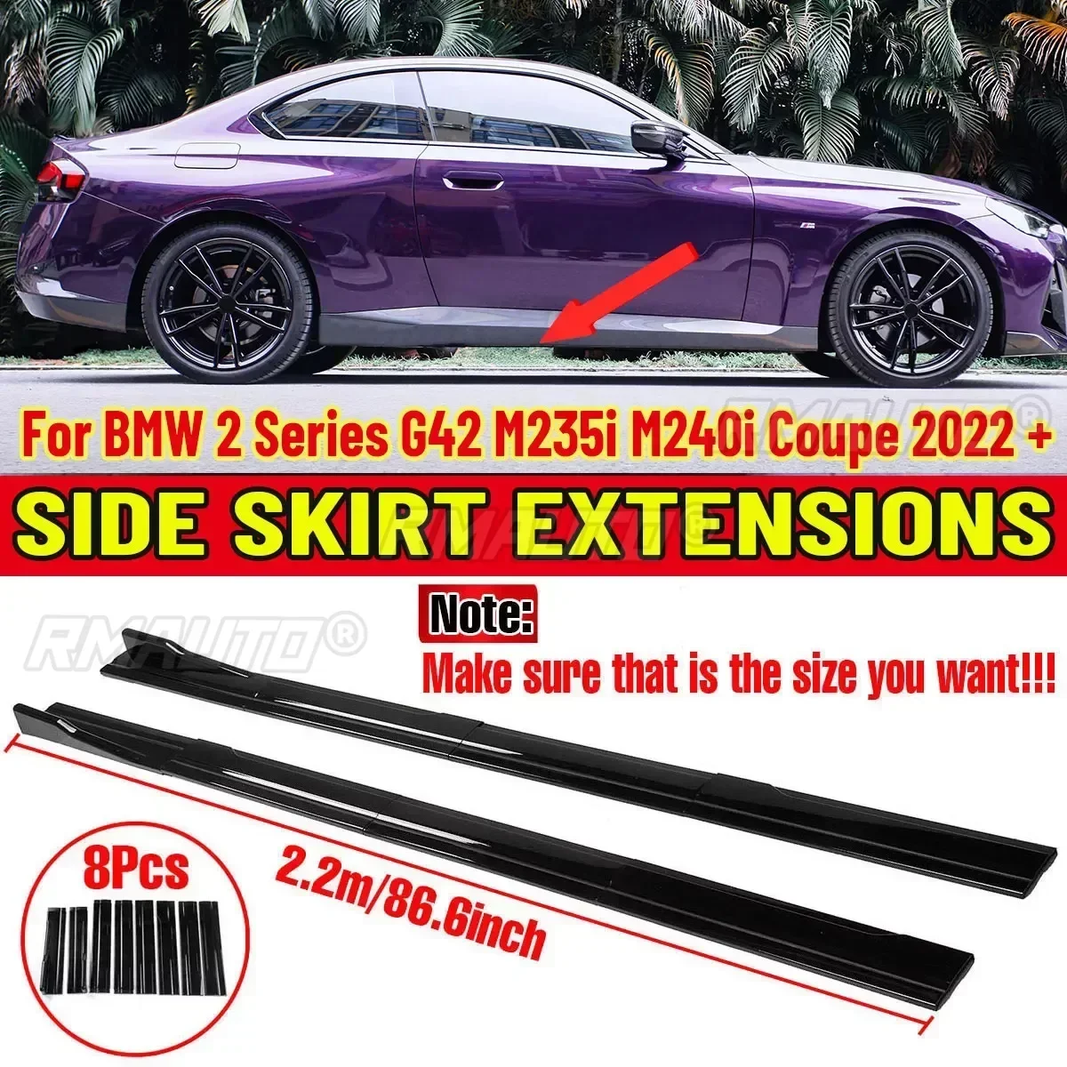 High Quality 2.2m Side Skirts Extension Rocker Splitters Diffuser Winglet Wings For BMW 2 Series G42 M235i M240i Coupe 2022 +