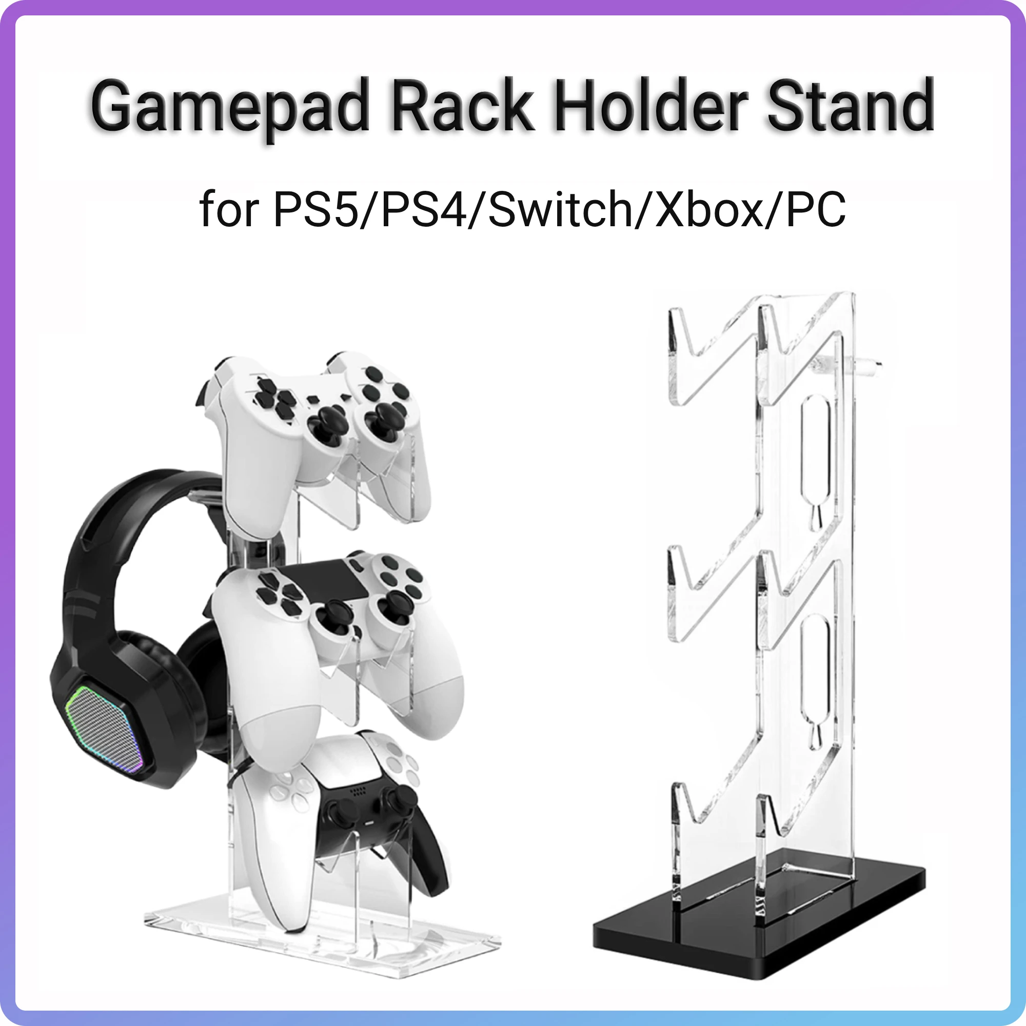 3-Layers Gaming Controller Holder Stand Acrylic Universal Headphones Storage Vertical Bracket Clear Gamepad Display Rack for PS5