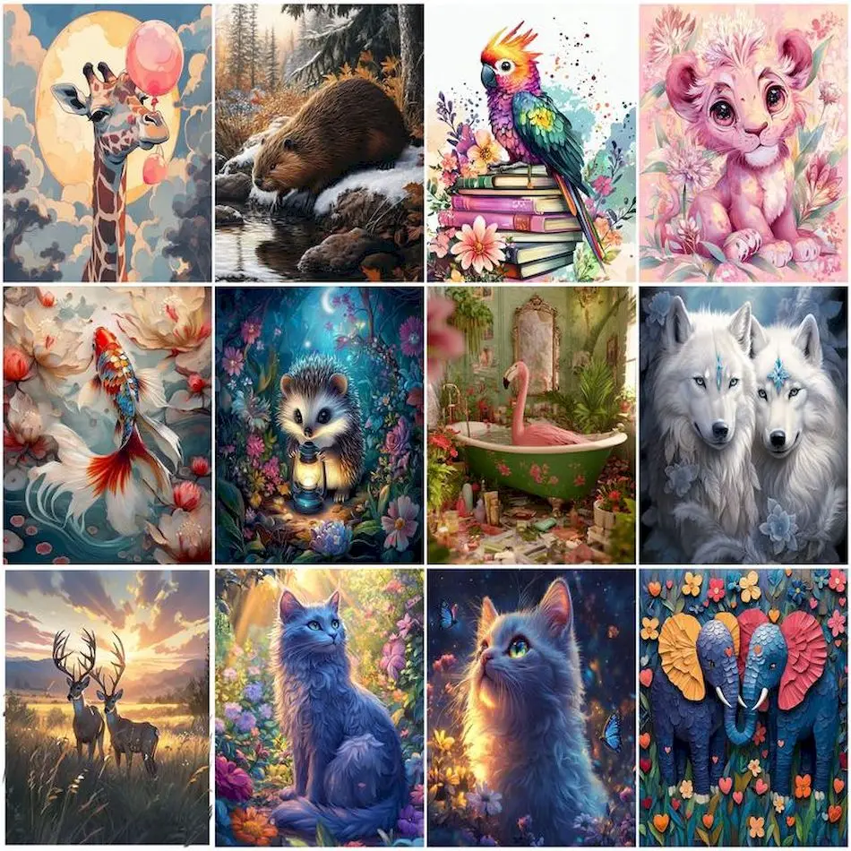 

RUOPOTY Painting By Number Novelties Animals Digital Diy Oil Canvas Frame Color Markers Handicraft Drawing Coloring Room Decor