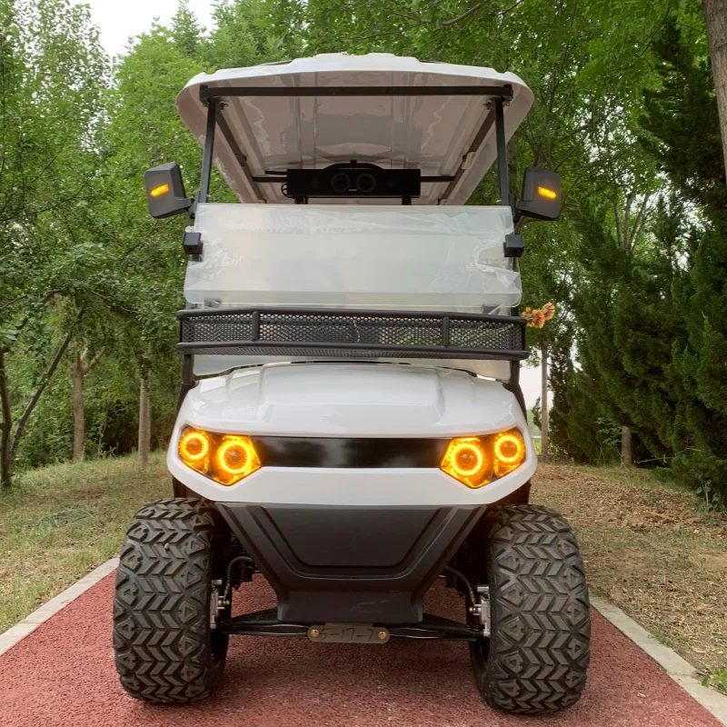 Durable Stylish Electric Golf Cart Free Custom Body Color Golf Cart Steel Material 12-Inch Tires Sound Bar Folding Windshield