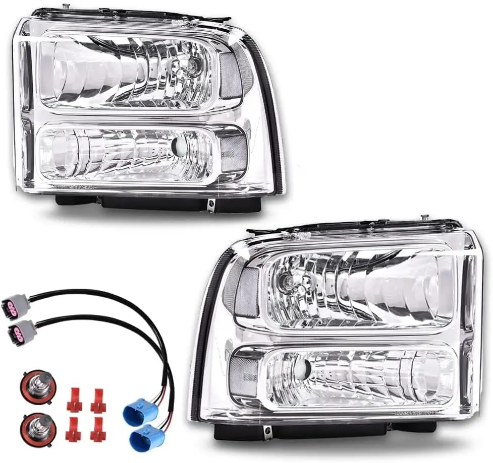 

Headlights Assembly Compatible with 99-04 Ford F250 F350 F450 F550 Super Duty/00-04 Excursion Headlamp,Clear lens Chrome Housing