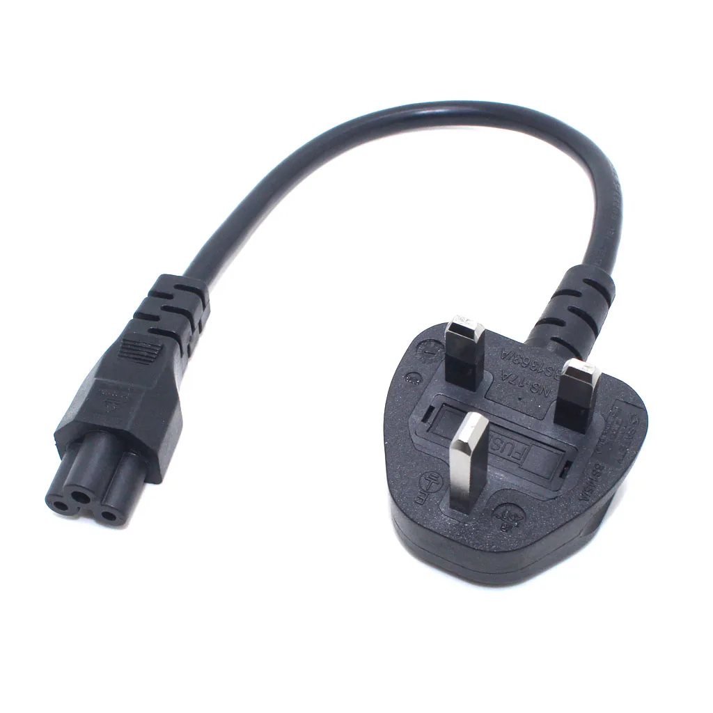 UK BS1363 Mains Plug To IEC C5 3pin Laptop Power Lead Cable PC Monitor Type G Adapter Extension Cord 30CM Black White