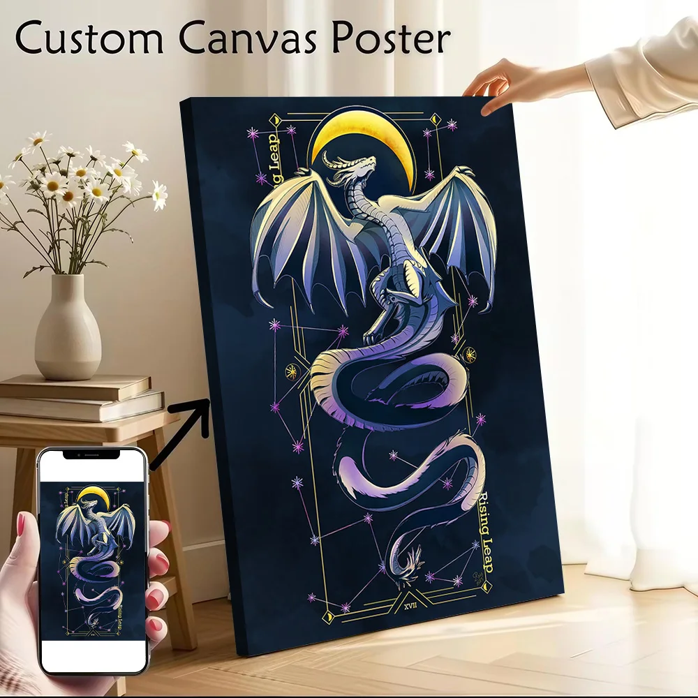 Dragon With Crescent Moon and Constellations Canvas Wall Arts Poster Customizable Pictures Printing for Room Decorative Picture