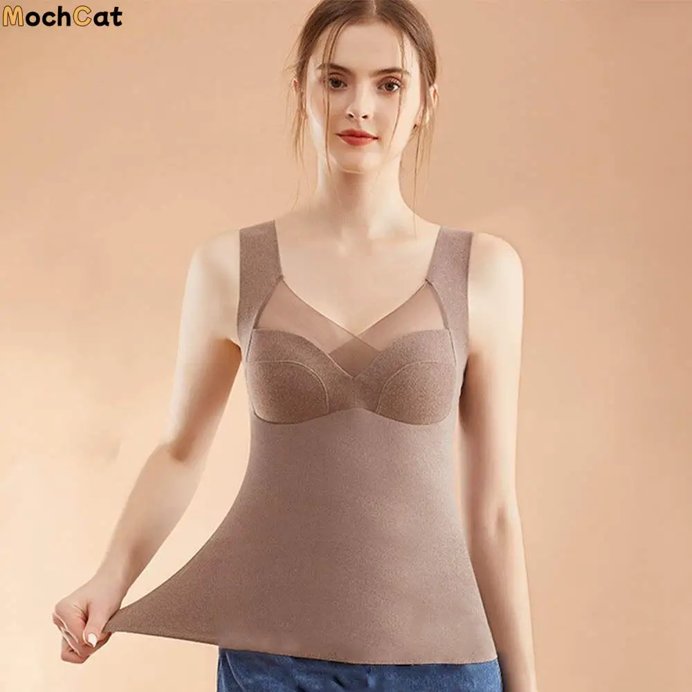 

Camisoles With Bra Intimates Accessories Korean Style Bottoming Shirt Self Heating Undershirts Women Vest German Fleece Tanks