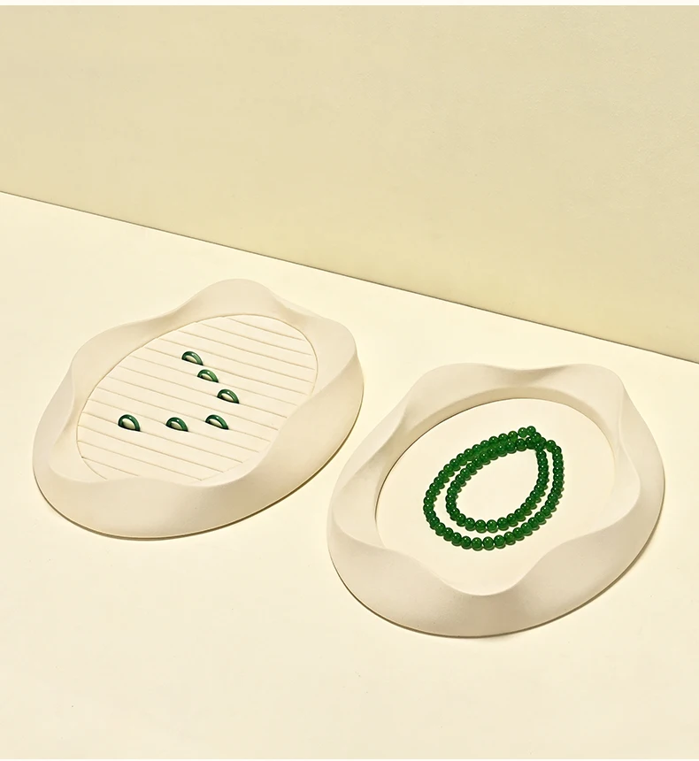 Oirlv Beige Samt-Schmuckdisplay-Set, elliptisch geformte Ring- und Armbandablage, Organizer-Ständer für den Edelstein-Einzelhandel – Detail 6