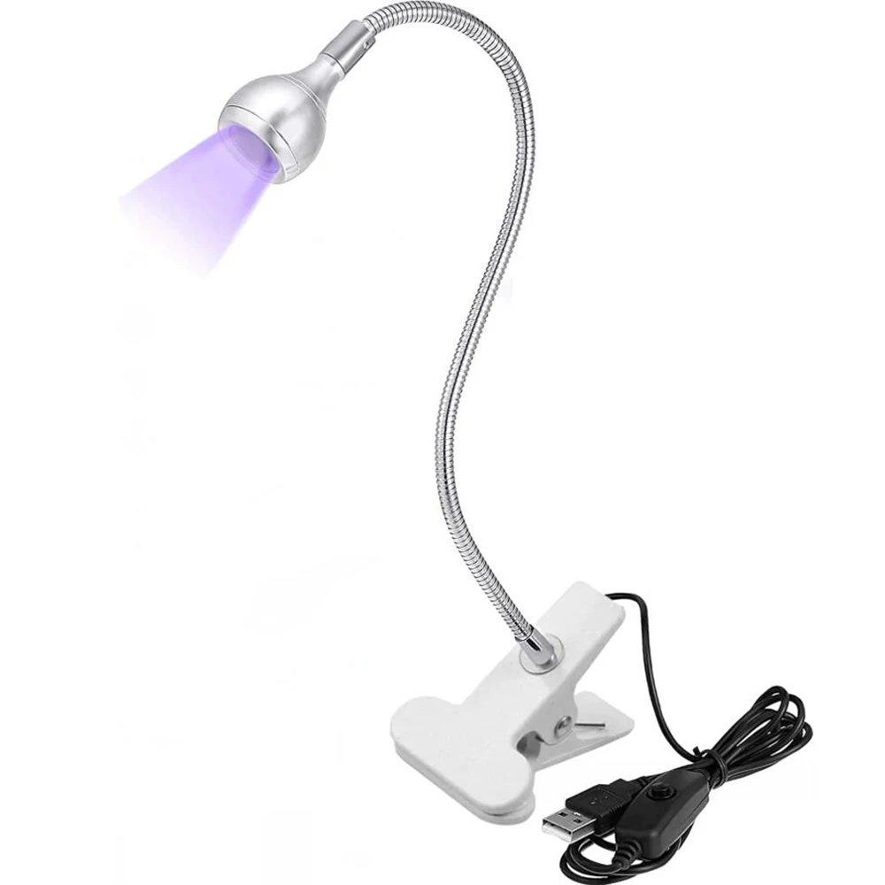 Mini lampe à ongles à col de cygne à lumière LED UV, pince à ongles pour pointes d'ongles en gel UV, lampe à polymériser USB portable et facile à tenir, bureau à clipser