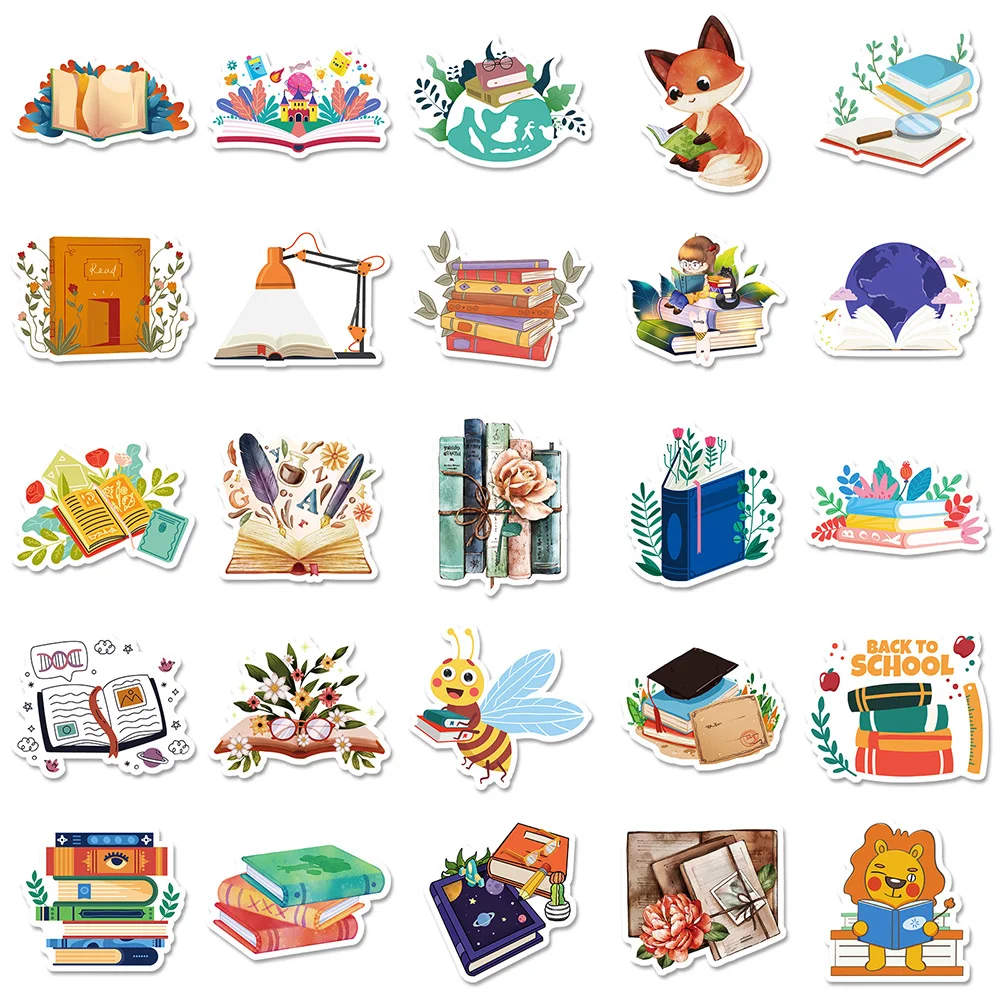 10/30/50pcs Book Reading Graffiti Stickers Cute Cartoon Decal Book Notebook Scrapbook Laptop Luggage Car Stationery Kid Sticker