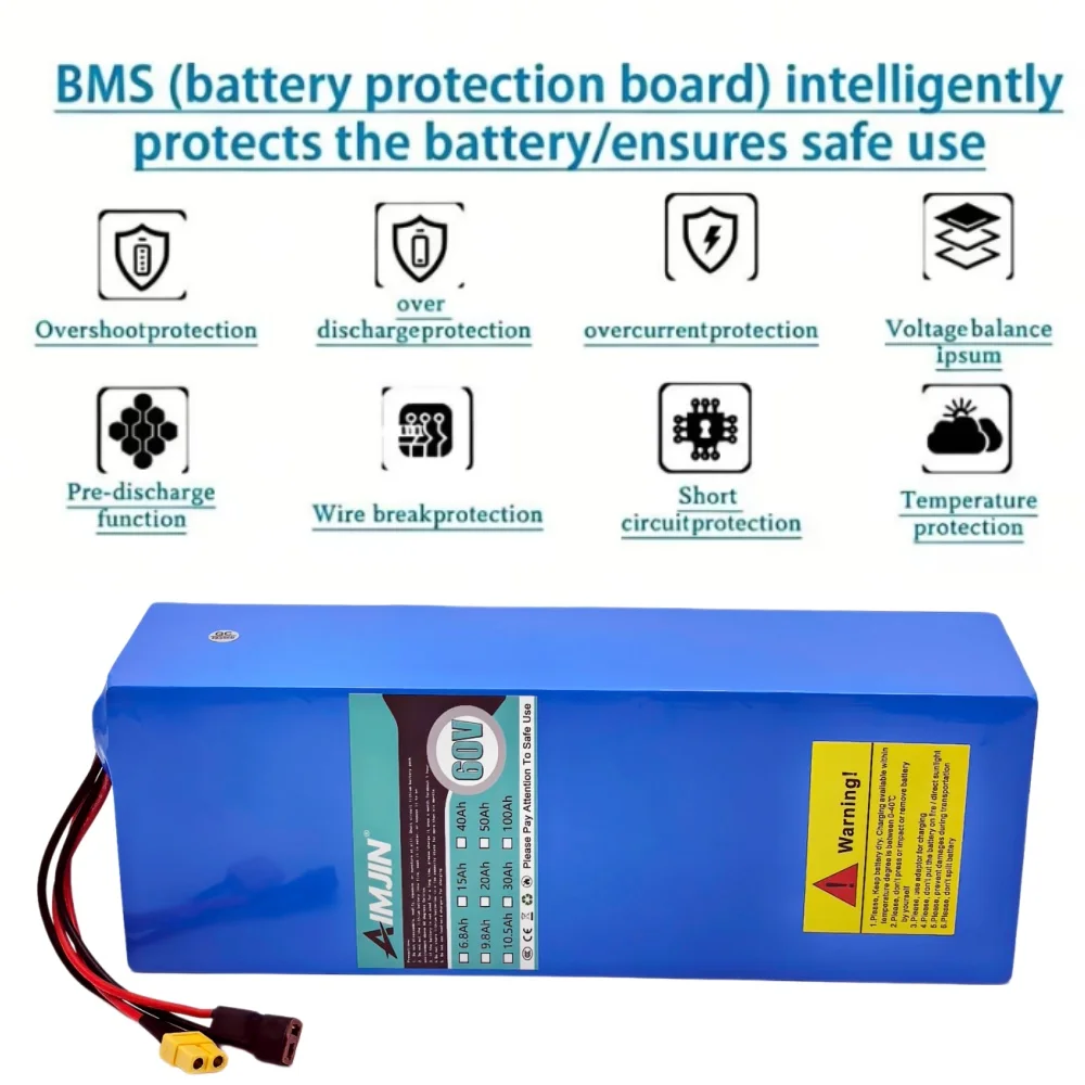 60V 20Ah 18650 Lithium Battery Pack 16S5P High-Power 2000W Rechargeable Battery with BMS for Power Tools And Electric Vehicles