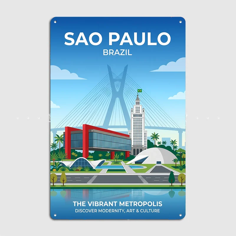 Sao Paulo Brazil Cityscape Travel Scenery Posters Retro Garage Club Bar Indoor Wall Vintage Poster Room Decoration Home Decor