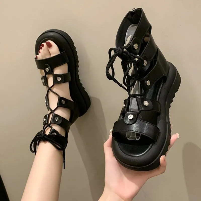 Sandalias Punk Style Women Shoe 2023Summer Personalized Rivet Sandals Trend Platform Sandals Fashion Roman Sandals туфли женские