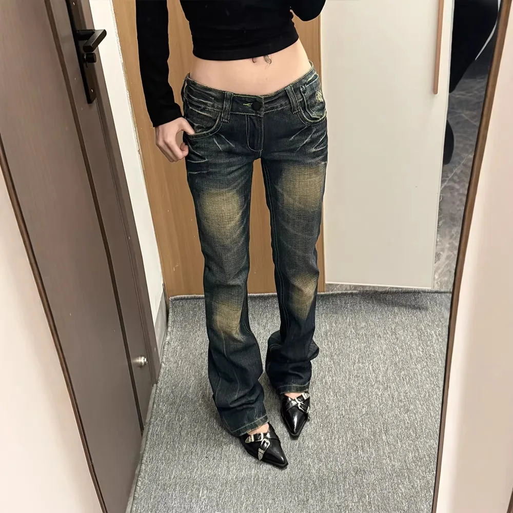 Women's Jeans American Spice Girl Subculture Old Jeans Children Vintage Design Sense Heavy Industry Embroidery Low Waist Trouser view 3