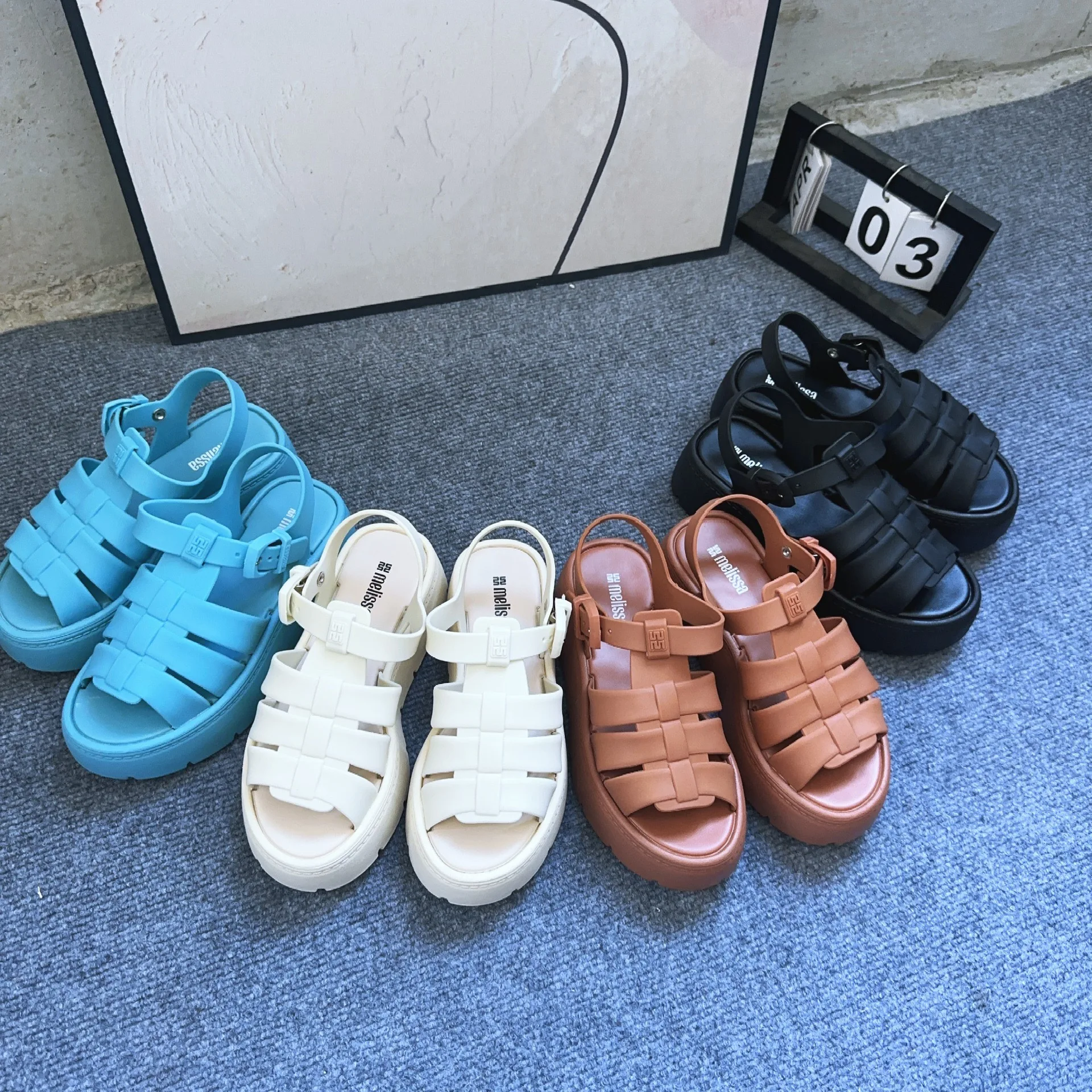 Mini Melissa Summer  Women\'s Thick Sole Slippers Ladies Fashion Candy Color Jelly Sandals Indoor Outdoor Beach Shoes Female